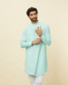 alt message - Manyavar Men Pastel Turquoise Green Angrakha Style Kurta image number 0